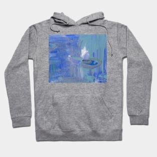 Abstract Oil Painting Waterlily White Blue Hoodie